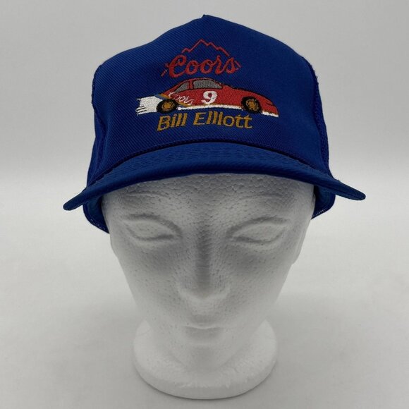 Vintage Bill Elliott NASCAR Coors Snapback Trucker Hat Cap Blue Adjustable Mesh - Picture 3 of 9